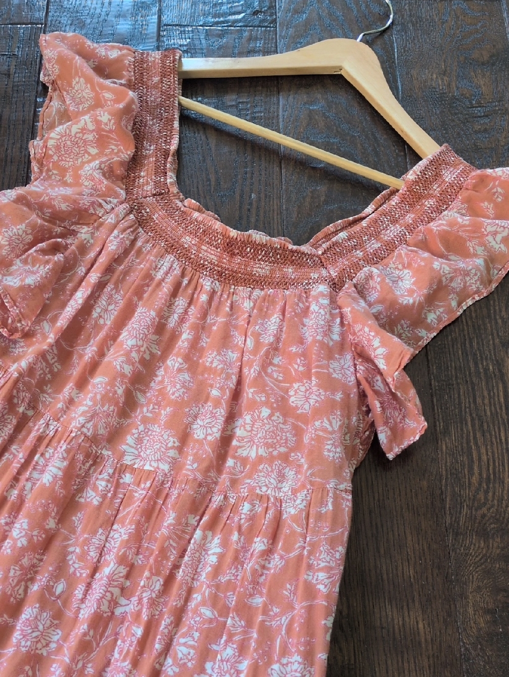 FREE PEOPLE I Flowy Boho Bonita Floral Print Flutter Sleeve Midi Tiered Dress, M